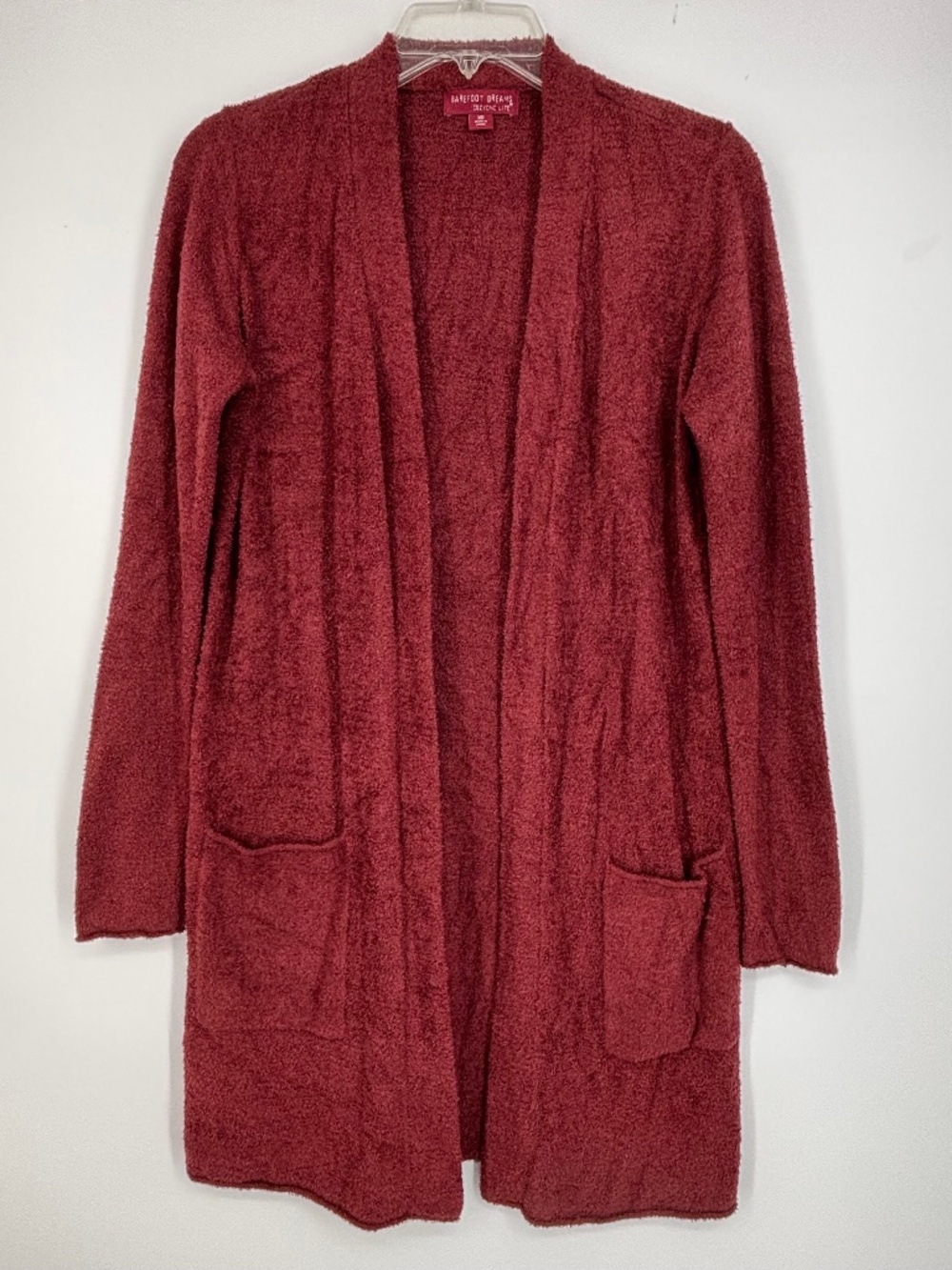 Barefoot Dreams Womens XS Open Front Cardigan Sweater Burgundy Red CozyChic Lite